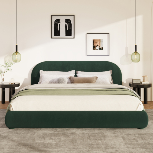 Dark Green Velvet Soft Bed: Light Luxury Texture, Adding a High-end Atmosphere to Bedroom,Queen - Fabric,Foam,LVL,Wood - Poplar - Metal - Fabric - Foam - Bed Frame - Not Specified