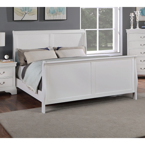 Modern 1pc Queen Size Bed Bedroom Furniture Sleigh Design Headboard Footboard Plywood 1pc Bedframe White Color - Contemporary,Modern,Transitional,Ultra-Modern - Bed Frame - Rubberwood - Box Spring Required