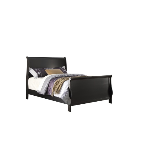 Modern 1pc Twin Size Bed Sleigh Design Headboard Footboard Plywood 1pc Bedframe Louis Phillippe Bedroom Furniture - Black - MDF,Plywood - Contemporary,Modern,Transitional - Bed Frame - Rubberwood - Box Spring Required - Black - MDF