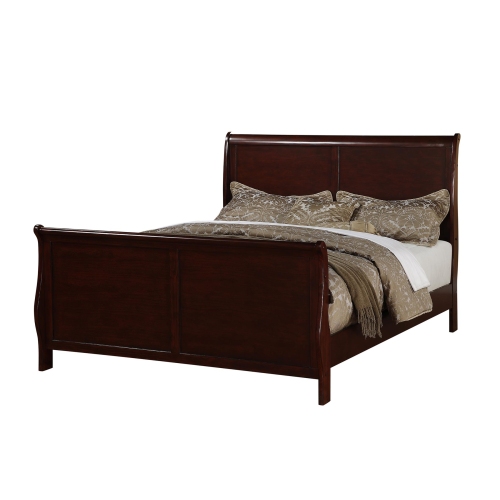 Modern 1pc Queen Size Bed Sleigh Design HB FB Plywood 1pc Bedframe Dark Cherry Louis Phillippe Bedroom Furniture - MDF,Plywood - Contemporary,Modern,Transitional - Bed Frame - Rubberwood - Box Spring Required - Not Specified