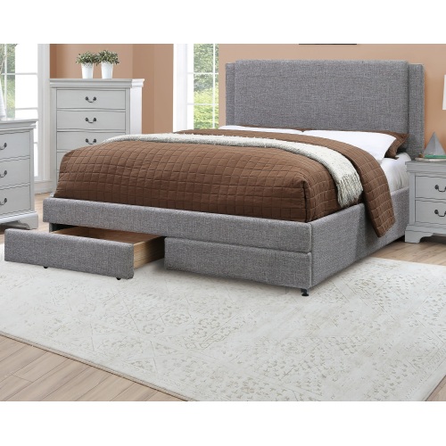 Light Gray Fabric Upholstered Contemporary 1pc Full Size Bed w Storage Drawers FB Bedroom Furniture 1pc Bed Set - Black,Light Gray - Fabric,Foam,Partice Board+MDF+Pine Wood,Rubber Wood - Contemporary,Modern,Transitional - Bed Frame - Poplar - Wood - Not Specified
