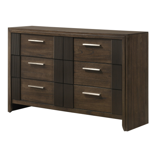1pc Contemporary Six-Drawer Dresser Rich Wood Finish Rustic Charm Polished Hardware Wooden Furniture Brown - Bedroom - Not Specified - Not Specified - Not Specified - Not Specified