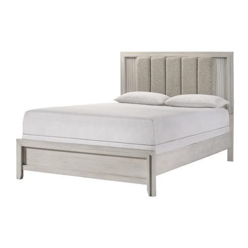 1pc Queen Size Bed Mist White Finish Sleek Linear Details Plush Upholstered Headboard Framed Wooden Bedroom Furniture - Antique White - Contemporary - Not Specified - Antique White - Box Spring Required