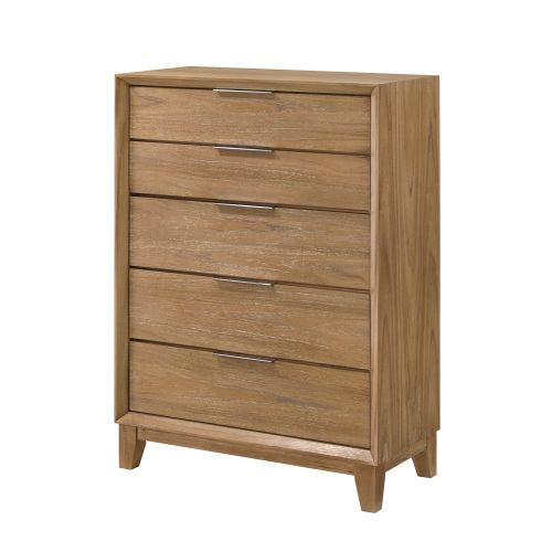 1pc Contemporary 5-Drawer Tall Chest Natural Wood Finish Wooden Bedroom Furniture - Not Specified - Not Specified - Not Specified - Not Specified - Not Specified