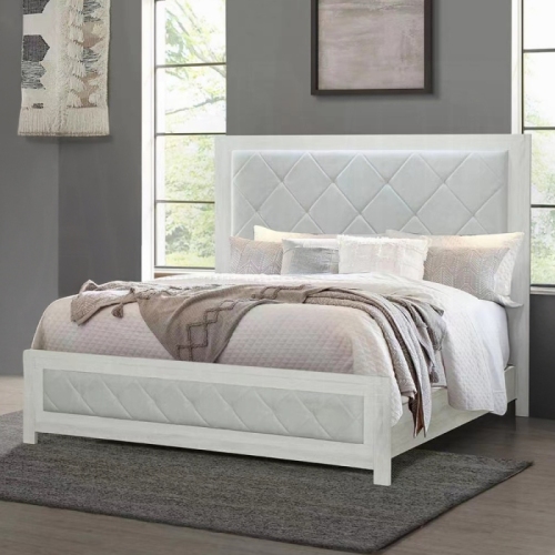 Modern Transitional Beige Finish 1pc Queen Size Panel Bed Tufted Headboard Footboard Wooden Bedroom Furniture - Modern,Transitional - Not Specified - Not Specified - Not Specified - Bed Frame - Box Spring Required - Linen
