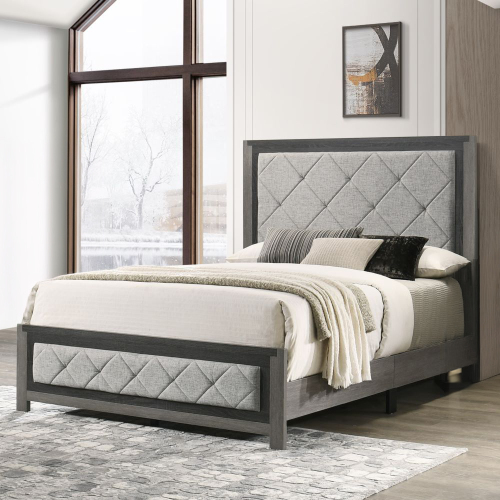 Modern Transitional Gray Finish 1pc Queen Size Panel Bed Tufted Headboard Footboard Wooden Bedroom Furniture - Modern,Transitional - Not Specified - Not Specified - Bed Frame - Box Spring Required - Linen