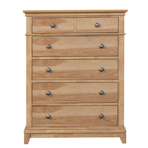 Farmhouse Style 1pc Chest 6-English Dovetail Drawers Metal Handle Felt Lined Natural Oak Finish - Natural,Oak - Engineered Wood,Rubber Wood,Solid Wood - Bedroom - Engineered Wood - Rubber Wood - Not Specified - Not Specified - Not Specified - Not Specified - Not Specified - Not Specified - Not Specified - Not Specified - Not Specified - Not Specified