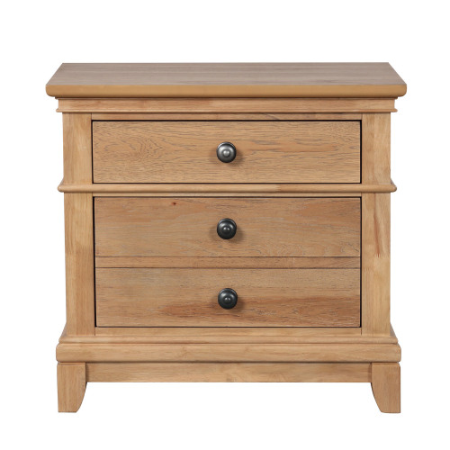 Farmhouse Style Natural Oak Color 1pc Nightstand Solid wood Pecan Veneer 3-Drawers Storage Bedside Table Bedroom Furniture - Natural,Oak - Engineered Wood,Melamine,Rubber Wood,Wood - Contemporary,Transitional - Engineered Wood - Melamine - 3 Drawers - Easy Assembly - Bedside Cabinet - Not Specified - Not Specified - Not Specified - Not Specified - Not Specified - Not Specified - Not Specified