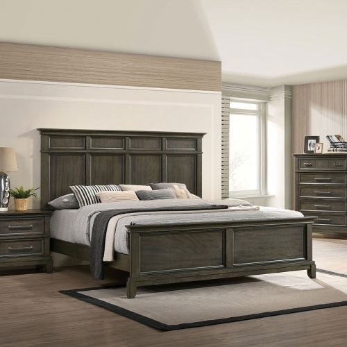 Bedroom Furniture Traditional 1pc Queen Size Bed Panel Style Headboard Gray Color Solidwood Bedframe Crown Molding Details - Solid Wood,Wood - Contemporary,Traditional,Transitional - Solid Wood - Not Specified - Not Specified - Not Specified - Bed Frame - Box Spring Required - Not Specified - Not Specified