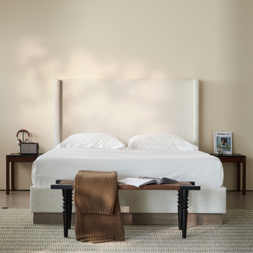 Hosford Upholstered Wingback Bed / Upholstered Wood Base Platform Bed / 52.5" High Headboard / Minimalist / Rusticity / No Box Spring Needed  / Full  / Oat Boucle  / No Noise - Fabric+Metal - Foam - Classic,Contemporary,Minimalist,Rustic - Bedroom - Bed Frame - Box Spring Not Required - Gray - Metal