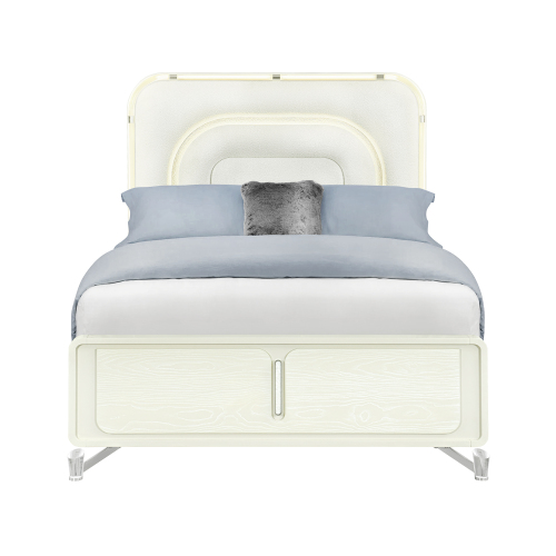 Nora Beige Queen Bed With LED - Solid Wood+MDF - Solid Wood+MDF - Modern - Bedroom - Rubberwood - Not Specified - Not Specified - Panel - Box Spring Required - Polyester - Not Specified - Not Specified - Not Specified - Not Specified - Not Specified - Not Specified