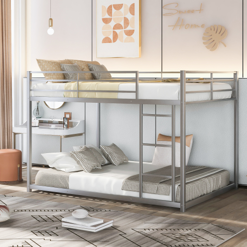 Full over Full Metal Bunk Bed, Low Bunk Bed with Ladder, Silver(Old SKU:MF197034AAN) - Not Specified