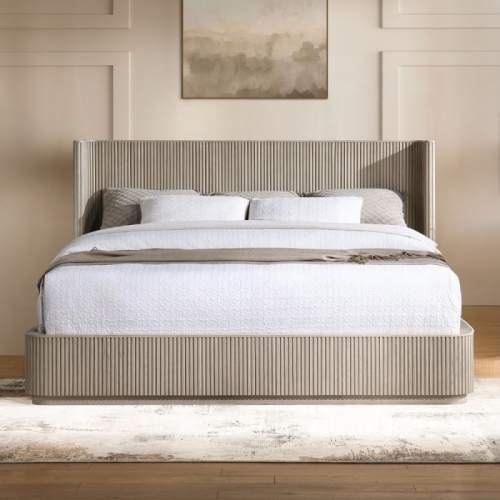 Leanna Light Oak Queen Bed - Engineered Wood,Solid Wood - Engineered Wood - Solid Wood - Box Spring Required - Not Specified