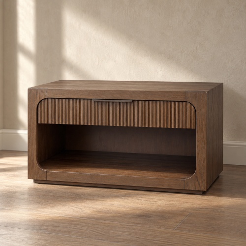 Leanna Brown Oak Nightstand w/Wood Top - MDF,Solid Wood - MDF - Not Specified - Not Specified - Not Specified - Not Specified