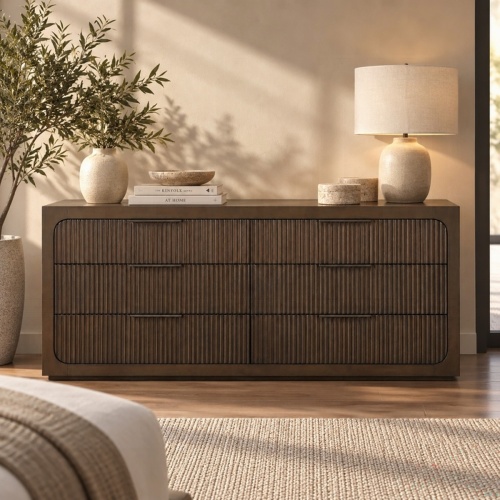 Leanna Brown Oak Dresser w/Wood Top - MDF,Solid Wood - MDF - Not Specified - Not Specified - Not Specified - Not Specified