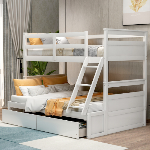 Twin over Full Bunk Bed with Storage - White(OLD SKU :LT000022AAK) - Solid Wood - Solid Wood