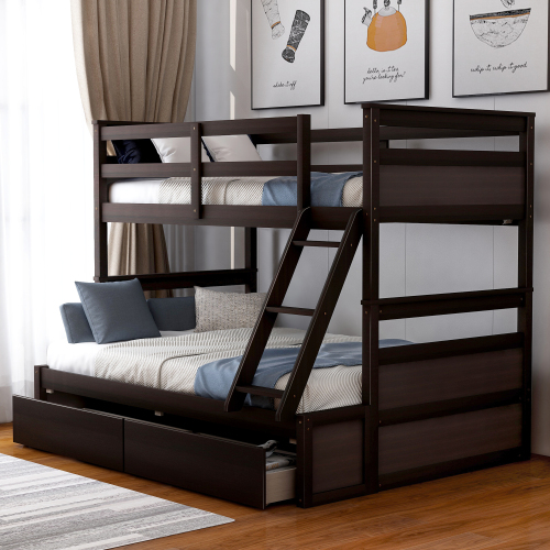 Twin over Full Bunk Bed with Storage - Espresso(OLD SKU :LT000022AAP) - Solid Wood - Not Specified