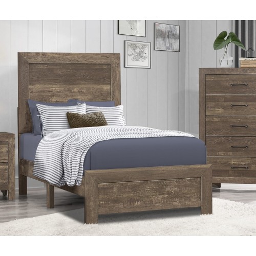 Rustic Brown Finish 1pc Twin Size Bed Panel Headboard Footboard Wooden Bedroom Furniture - Box Spring Required