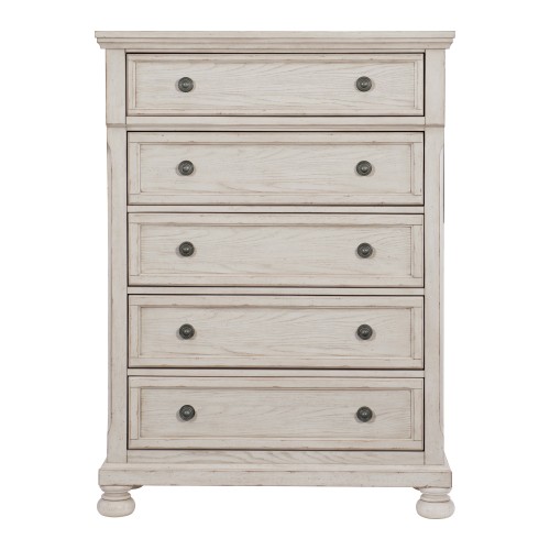 Wire-Brushed White Finish 1pc Chest of Drawers with Ball Bearing Glides Transitional Bedroom Furniture - Wood - Not Specified - Not Specified - Wood - Not Specified - Not Specified - Not Specified