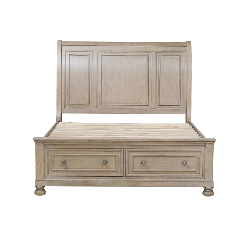 Classic Style Queen Size Sleigh Bed 1pc with Footboard Storage Drawers Wire Brushed Gray Finish Wooden Furniture - Traditional,Transitional - Not Specified - Not Specified - Box Spring Not Required - Not Specified