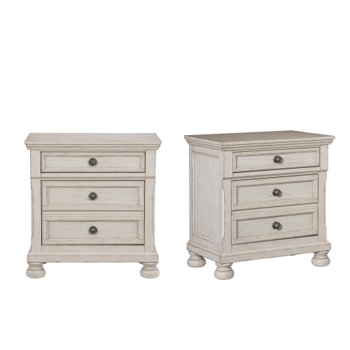 Transitional Antique White Finish Set of 2 Nightstand with Hidden Drawer Bun Feet Classic Bedroom Furniture Bedside Table - Wood - Traditional,Transitional - 3 Drawers - Wood - Not Specified - Not Specified - Not Specified