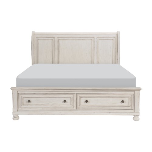 Traditional Antique White California King Bed Platform Frame Storage Footboard Wooden Bedroom Furniture 1pc - Classic,Traditional - Not Specified - Box Spring Not Required