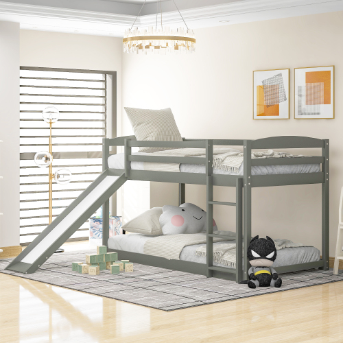 Twin over Twin Bunk Bed with Convertible Slide and Ladder , Gray (Old SKU:WF281725AAE) - Pine - Pine - Not Specified - Not Specified - Not Specified - Not Specified - Not Specified