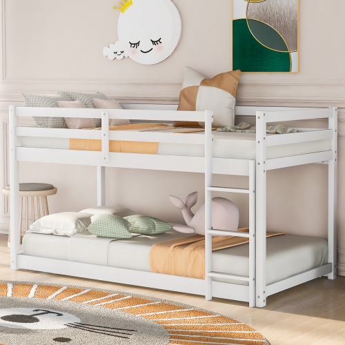 Twin over Twin Floor Bunk Bed with Ladder , White (Old SKU:WF281727AAK/WF286602AAK) - Pine - Pine - Not Specified - Not Specified - Not Specified - Not Specified - Not Specified