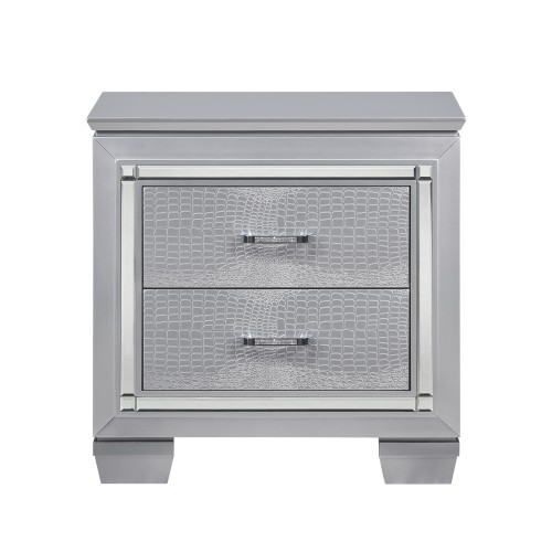 Glamourous Silver Finish 1pc Nightstand 2x Dovetail Drawers Faux Alligator Embossed Fronts Bedroom Furniture - Solid Wood - Glam,Modern - 2 Drawers - Solid Wood - Not Specified - Not Specified - Not Specified - Not Specified