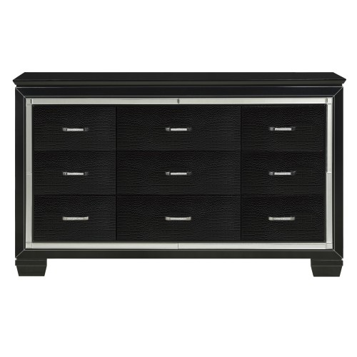 Black Finish Dresser Bold Desing 9 Drawers Glamorous Faux-Alligator Textured Fronts Wooden Bedroom Furniture - Contemporary,Glam,Modern - Not Specified - Not Specified - Not Specified - Not Specified - Not Specified