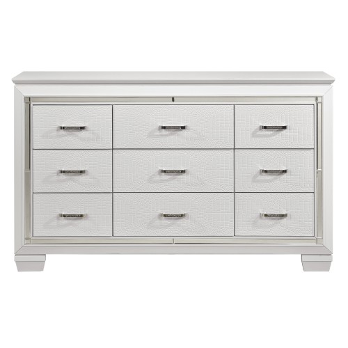 White Finish Dresser Bold Design 9 Drawers Glamorous Faux-Alligator Textured Fronts Wooden Bedroom Furniture - Contemporary,Glam,Modern - Not Specified - Not Specified - Not Specified - Not Specified - Not Specified