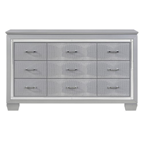 Modern Glam Silver Finish 1pc Nine Drawers Dresser Faux Alligator Textured Drawers Fronts Faux Crystals Wooden Bedroom Furniture - Contemporary,Glam,Modern - Not Specified - Not Specified - Not Specified - Not Specified - Not Specified
