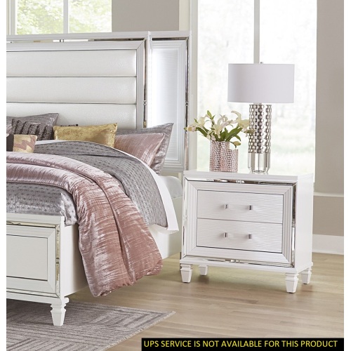 Glamorous White Silver Finish 1pc Nightstand of 2x Drawers Acrylic Bar Pulls Stylish Bedroom Furniture - Wood - Modern - 2 Drawers - Wood - Not Specified - Not Specified - Not Specified