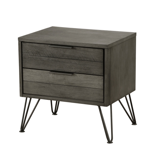 Contemporary Three-Tone Gray Finish Nightstand Perched atop Metal Legs Acacia Veneer Modern Bedroom Furniture - Wood - Wood - 2 Drawers - Not Specified - Not Specified - Not Specified - Not Specified