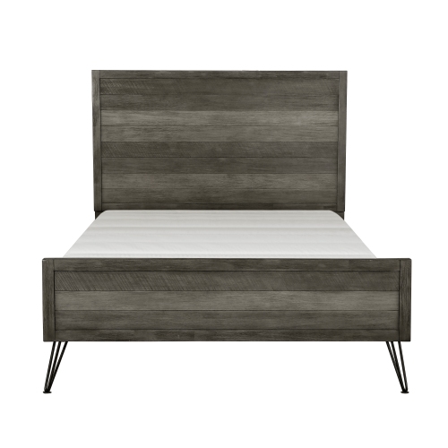 Unique Design 3-Tone Gray Finish 1pc Eastern King Bed Metal Legs Horizontal Slat Design Headboard Footboard Bedroom Furniture - Wood - Wood - Not Specified - Not Specified - Bed Frame - Box Spring Required - Wood