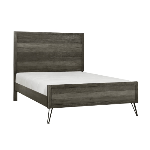 Contemporary California King Bed Solid Acacia Wood Metal Legs Slat Design Paneling 3-tone Gray Finish Bedroom Furniture 1pc - Grey Multi - Grey Multi - Contemporary,Modern - Not Specified - Not Specified - Box Spring Required