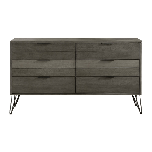 Contemporary Dresser of 6x Storage Drawers Solid Acacia Wood Metal Legs Slat Design Paneling 3-tone Gray Finish Bedroom Furniture 1pc - Grey Multi - Grey Multi - Contemporary,Modern - Not Specified - Not Specified - Not Specified - Not Specified - Not Specified