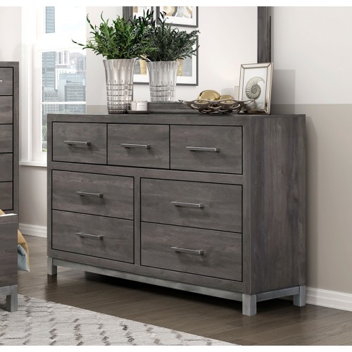 Modern Sleek Design Bedroom Furniture 1pc Beautiful Dresser with 7 Drawers Brownish Gray and Antique Silver Finish - Brown Mix - Wood - Not Specified - Brown Mix - Wood - Not Specified - Not Specified - Not Specified - Not Specified