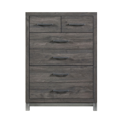 Modern Sleek Design Bedroom Furniture 1pc Beautiful Chest with 6 Drawers Brownish Gray and Antique Silver Finish - Brown Mix - Wood - Not Specified - Brown Mix - Wood - Not Specified - Not Specified - Not Specified - Not Specified