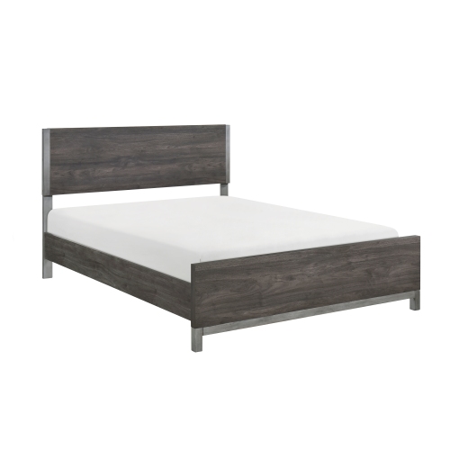 Modern Sleek Design Bedroom Furniture 1pc Beautiful Queen Bed Brownish Gray and Antique Silver Finish - Brown Mix - Wood - Not Specified - Brown Mix - Wood - Box Spring Required - Panel - Wood