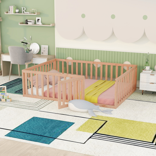 Full Size Wood Daybed Frame with Fence, Natural(OLD SKU:WF289662AAM) - Solid Wood - Not Specified - Not Specified