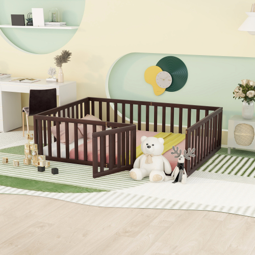 Full Size Wood Daybed Frame with Fence, Walnut(OLD SKU:WF289662AAL) - Solid Wood - Not Specified - Not Specified