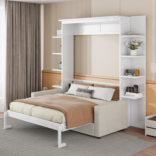Queen Size Murphy Bed Wall Bed with Sofa,White(OLD SKU:LP000591AAK-1) - MDF+LVL - MDF