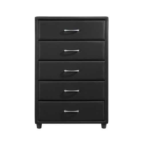 Contemporary Durable Black Faux Leather Covering 1pc Chest of Drawers Silver Tone Bar Pulls Stylish Furniture - Plywood - Not Specified - Bedroom - Plywood - Not Specified - Not Specified - Not Specified - Not Specified - Not Specified - Not Specified