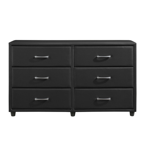 Contemporary Design Black Dresser 1pc 6x Drawers Faux Leather Upholstery Plywood Engineered Wood - Contemporary,Modern - Not Specified - Bedroom - Not Specified - Not Specified - Not Specified - Not Specified - Not Specified - Not Specified