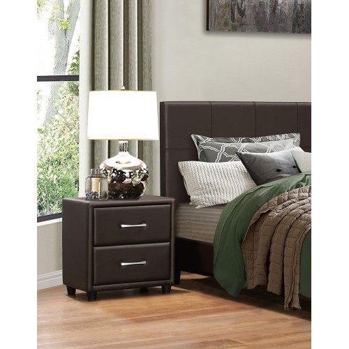 Contemporary Design 1pc Bedroom Furniture Two Drawers Nightstand Silver Tone Bar Pulls Faux Leather Upholstery, Dark Brown PVC - Plywood - Contemporary,Traditional - 2 Drawers - Plywood - Not Specified - Not Specified - Not Specified - Bedside Cabinet - Not Specified