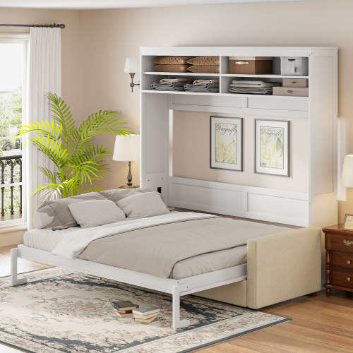 Queen Size Murphy Bed Wall Bed with Sofa,White(OLD SKU:LP000892AAK-1) - MDF+LVL