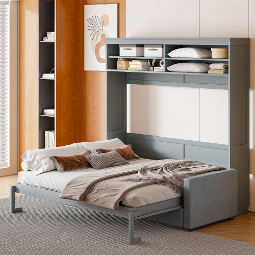 Queen Size Murphy Bed Wall Bed with Sofa,Gray(OLD SKU:LP000892AAE-1) - MDF+LVL