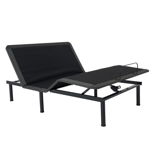 Queen Size Quick Assembly Adjustable Bed Frame with Voice Activated Controls - Black - Metal - Bedroom - Adjustable Bedbase - Box Spring Not Required - Metal