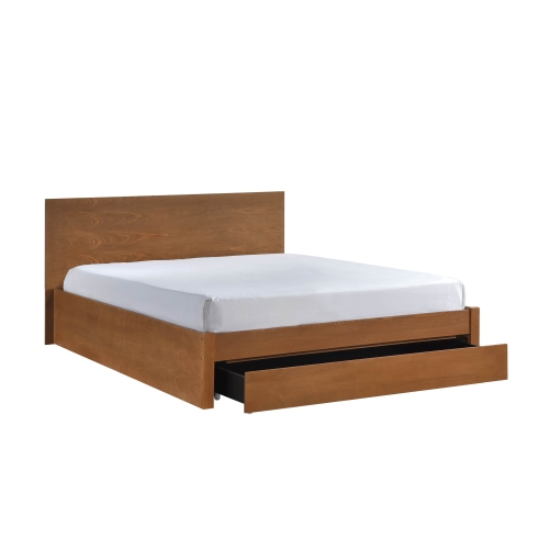 Queen Platform Bed with Footboard Storage Brown Finish Wooden Bedroom Furniture 1pc - Brown Mix - Not Specified - Brown Mix - Contemporary,Modern - Bed Frame - Box Spring Not Required